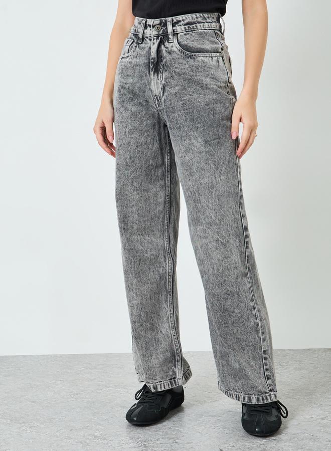 ستايلي جينز بخصر عالي وأرجل واسعة - Image 1